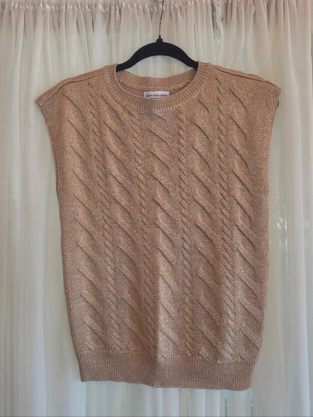 Calvin Klein Rose Gold Cable Knit Sleeveless Sweater